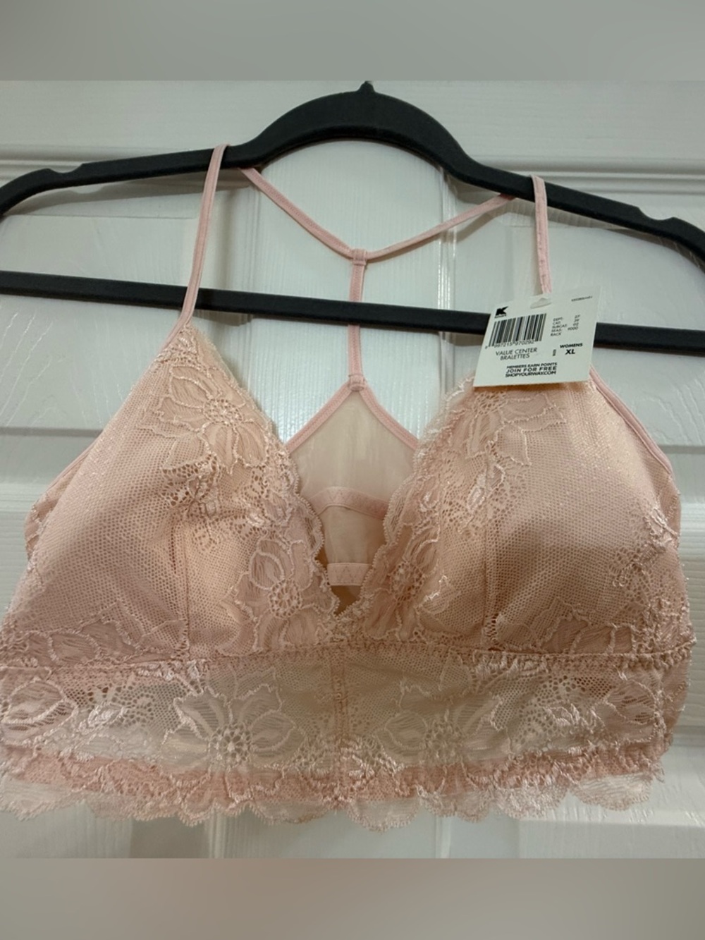 VTG Kmart Bralette:  Sheer Floral Lace Bralette in Blush Pink / pale Peachy